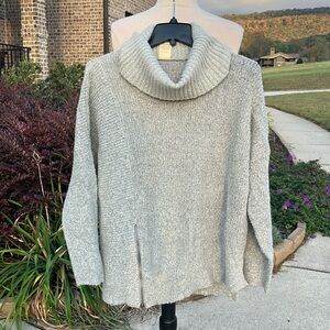 Oversized Comfy Sweater Light Gray Pullover Cowl Neck Womens Small